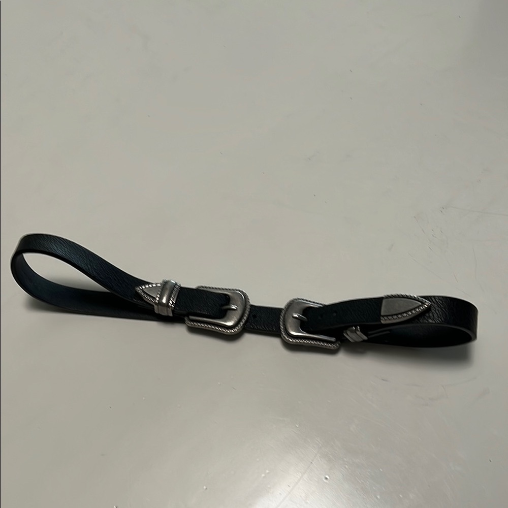 Black Leather Belt with Silver Buckles